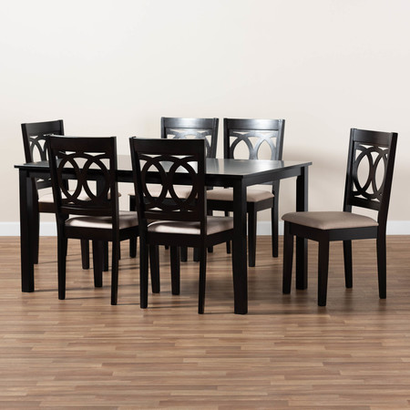 Baxton Studio Lenoir Sand Upholstered Espresso Wood 7-Piece Dining Set 162-10523-10519